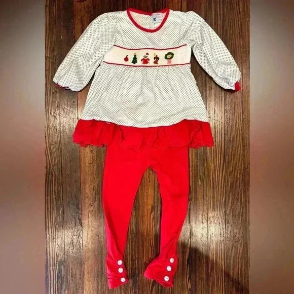 sweet la rose Other - Girls Sweet La Rose Christmas Grinch Polka Dot Ruffle Smock Pants Set Sz 5